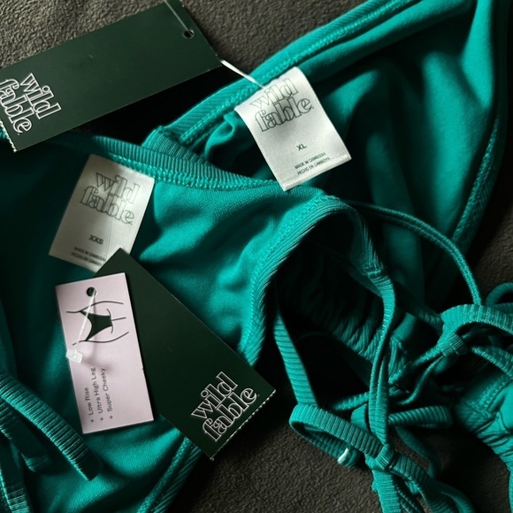 NWT Wild Fable XL / XXS Ribbed Teal Halter Triangle Bikini SET Side Tie Cheeky - Picture 12 of 13
